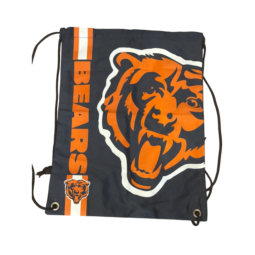 NFL Chicago Bears Drawstring Cinch Bag Navy Blue Orange Logo Sackpack Gym Bag